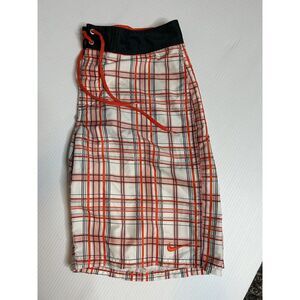 Nike Mens Swim Shorts‎ Size 32 Inseam 10.5 "Orange White Plaid Tie Front
